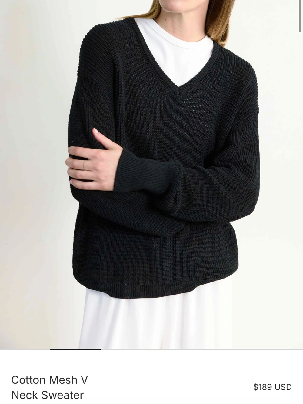 Women’s Black Cotton V-Neck Pullover Sweater